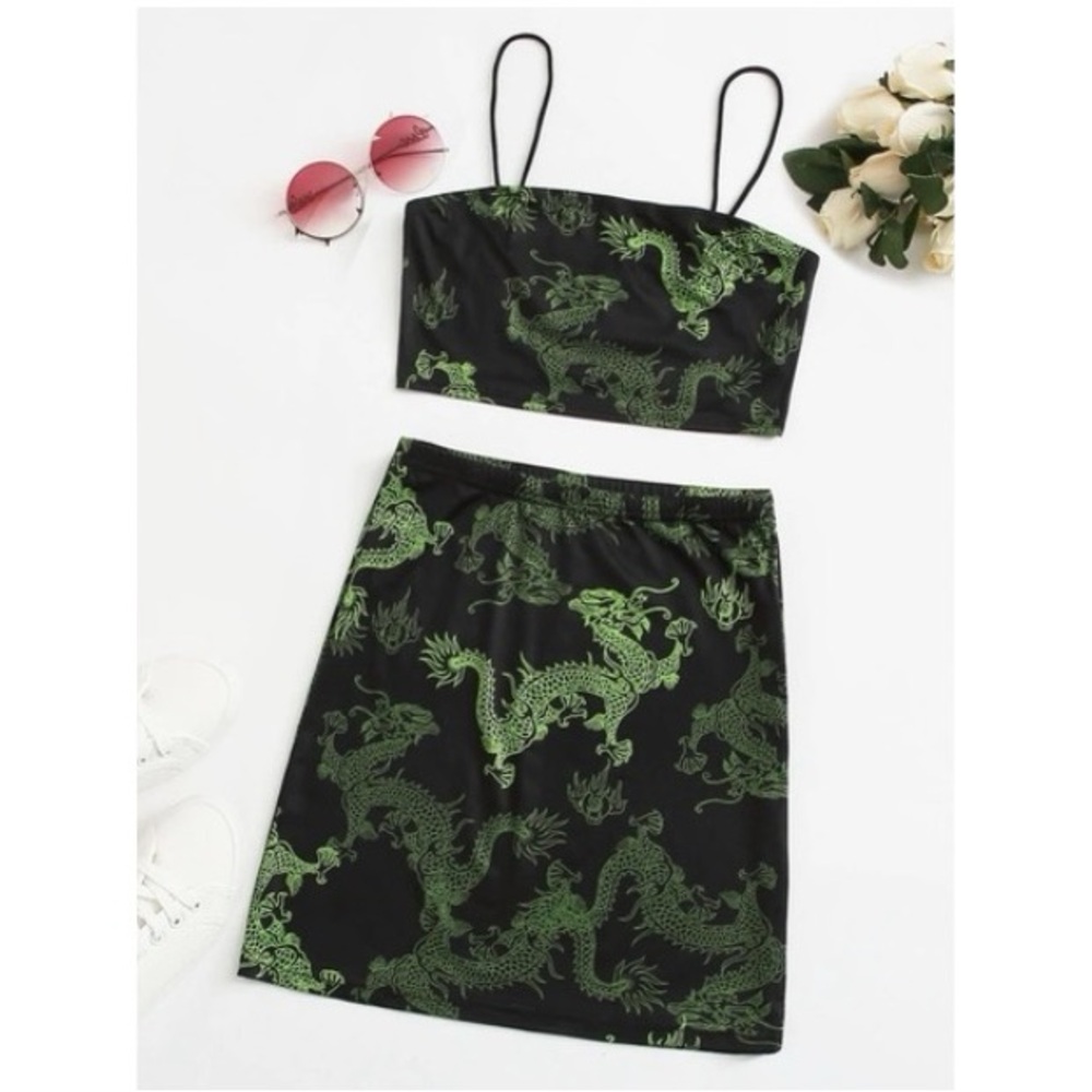 SHEIN 🐉 Dragon Print Crop Top & Skirt Set